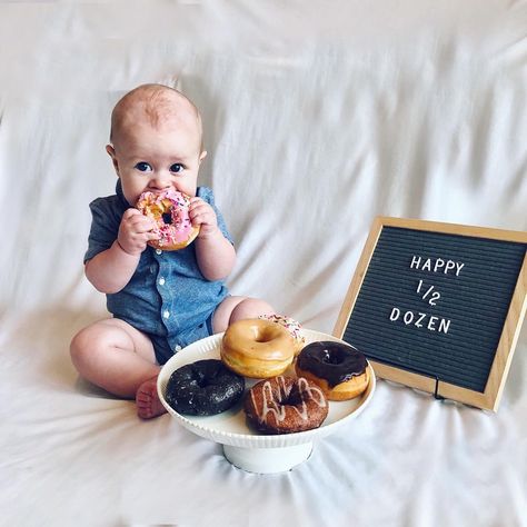 Happy Half Dozen 6 Months, Half Way To One Baby Pictures Boy, Half Dozen Birthday Photo, Half Way To One Photoshoot Boy, Half Dozen Birthday, Half A Dozen Donuts For 6 Months, Half Birthday Photoshoot Boy, Half Dozen Photo Shoot, Half Birthday Ideas For Boys Photoshoot