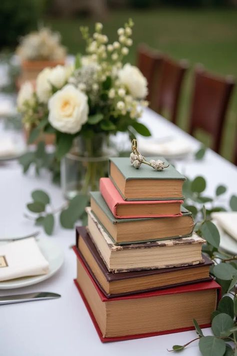 22 Rustic Wedding Centerpieces That'll Make Your Tables Pop Nerd Wedding Centerpieces, Book Page Table Runner, Book Centrepiece Wedding, Books Table Decor, Antique Wedding Decorations, Vintage Book Centerpiece, Vintage Wedding Themes, Wedding Get Ready, Seashell Centerpieces