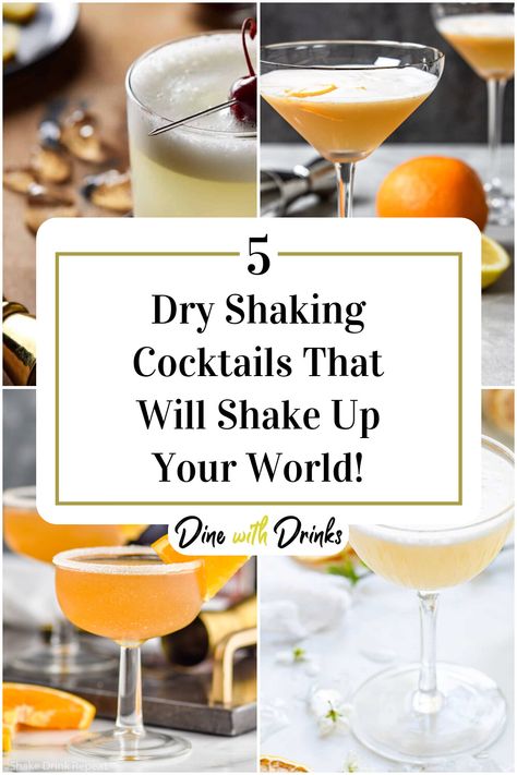 Collage of 4 dry shaking cocktails. Shaken Cocktail Recipes, Shaken Cocktails, Mixology Drinks, Shaken Not Stirred, Shakes Drinks, How To Make Drinks, Perfect Cocktails, Cocktail Making, Refreshing Drinks