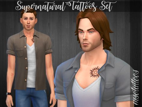 luvjake's Supernatural Tattoos Set Supernatural Tattoos, Supernatural Outfits, Mark Of Cain, Tattoos Set, Sims 4 Tattoos, Sims 4 Piercings, Supernatural Tattoo, Sims Community, Tattoo Set