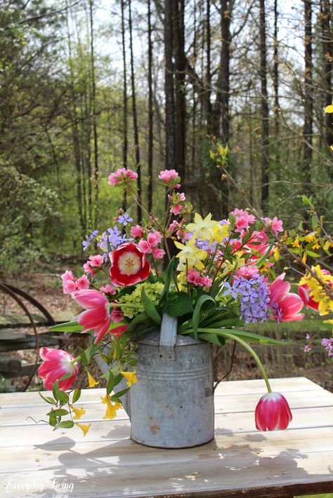 Spring Flowers   Vintage Watering Can – Monday Morning Blooms more important to me than anyting than my life save the honeybees each bee isa lhymn of the vedsa Spring Flower Arrangements, Redbud Tree, Southern Garden, Coral Bells, Beautiful Flowers Garden, Flower Therapy, 수채화 그림, Spring Aesthetic, Dress Flower