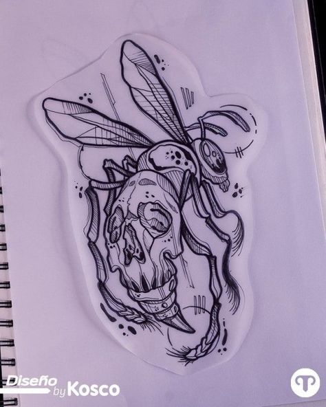 Creepy Beetle Tattoo, Gothic Insect Tattoo, Scary Insect Drawing, Bee With Skull Tattoo, Cute Wasp Drawing, Weird Flower Art, Gothic Bug Tattoo, Zombie Animals Drawing, Skull Bee Tattoo