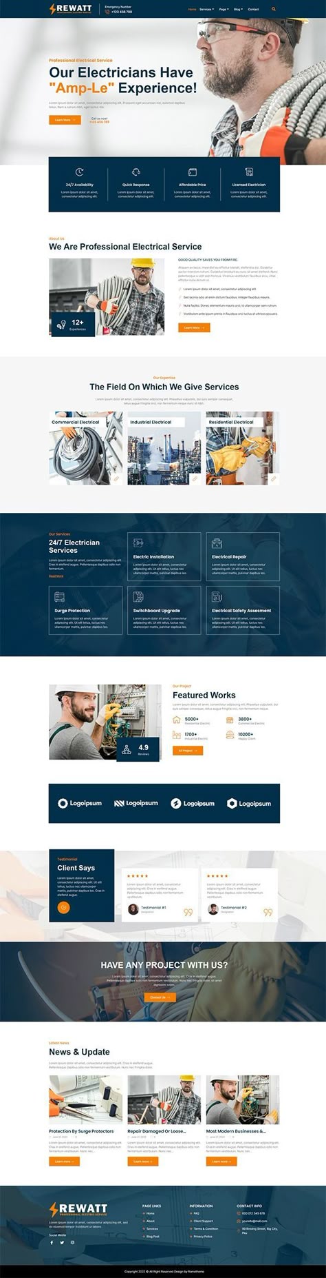 Rewatt -  Professional Electrical Services Elementor Template Kit, #Kit, #sponsored, #Template, #Elementor, #Services, #Electrical, #ad Corporate Web Design, Web Design Websites, Ux App Design, Electrical Services, Webpage Design, Website Design Layout, Web Developer, Web Layout Design, Web Layout