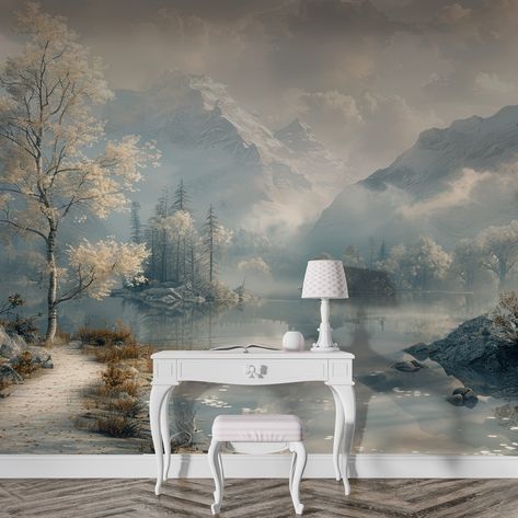 Rural Painting, Historical Wallpaper, Wall Mural Art, Mountain Vintage, Tapete Gold, Panoramic Wallpaper, Scenic Wallpaper, Artistic Images, Installation Design