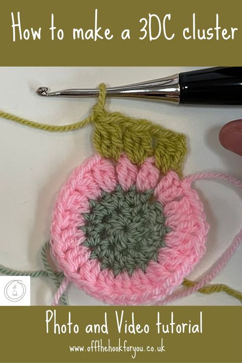 How to do a 3DC Cluster Crochet Stitch (3DCcl) - off the hook for you Colorful Baby Blanket, Cluster Stitch, Crochet Cluster Stitch, Crochet Cushion Pattern, Free Pdf Pattern, Crochet Granny Square Blanket, Off The Hook, Crochet Lessons, Crochet Cushions