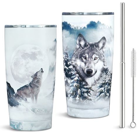 Wolf Birthday Party, Cool Water Bottles, Wolf Birthday, Wolf Tumbler, Cool Wolf, Birthday Presents For Men, Wolf Stuff, Pretty Coffee, Gifts For Men And Women