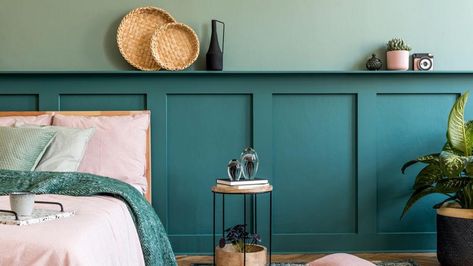 Beautiful Bedroom Remodel Before And Afters That Will Make You Swoon – Forbes Home Reclaimed Wood Paneling, Bedroom Color Combination, Painting Wood Paneling, Teal Bedroom, Bedroom Paint Colors, Farmhouse Style Kitchen, Wood Panel Walls, Bedroom Paint, Bedroom Green