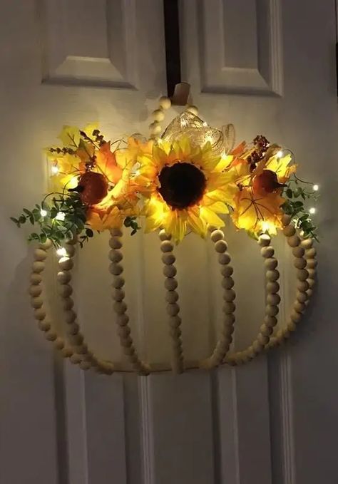 Diy Dollar Store Wreath, Dollar Store Wreath, Pumpkin Wreath Diy, Sunflower Theme, Fall Pumpkin Crafts, Fall Decor Diy Crafts, Dollar Tree Pumpkins, Holiday Wreaths Diy, Fall Decor Dollar Tree