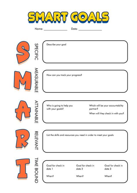 Set achievable short-term and long-term goals for academic, personal, and extracurricular activities using this comprehensive worksheet. Take the first step towards success by clearly outlining your aspirations and creating a structured plan to achieve them. Empower yourself to excel in school and beyond by utilizing this goal-setting tool to stay focused and motivated. #GoalSettingForStudents #MiddleSchoolSuccess #StudentAchievementWorkbook #middleschoolstudent Iep Template, Goal Worksheet, Smart Goals Worksheet, Goal Setting For Students, Smart Goals Template, Student Worksheet, Student Picture, Smart Goal Setting, Goal Setting Template