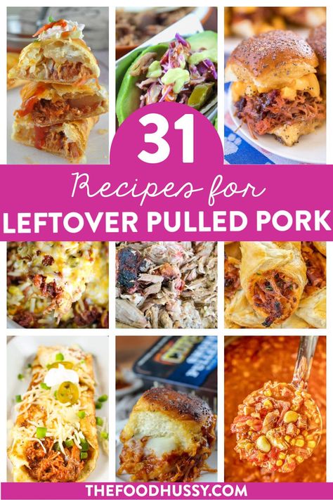 Ever wonder what to do with pulled pork leftovers? There's only so many sandwiches you can eat! I’ve got 31 leftover pulled pork recipes from tacos and casseroles to soups and chilis - and even breakfasts that your whole family will love! Pulled Pork Stew, Leftover Pulled Pork Tacos, Pulled Pork Appetizer, Leftover Pork Roast Recipes, Pulled Pork Soup, Recipes For Pulled Pork, Pulled Pork Chili Recipe, Pulled Pork Leftover, Pulled Pork Pasta