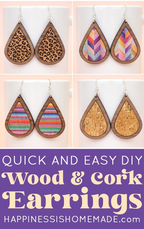 Htv On Wood Earrings, Wooden Earrings Diy How To Make, Cricut Cork Projects, Balsa Wood Earrings Cricut, Making Wooden Earrings, How To Make Wooden Earrings, Basswood Earrings Cricut, Cork Fabric Earrings, Modge Podge Earrings