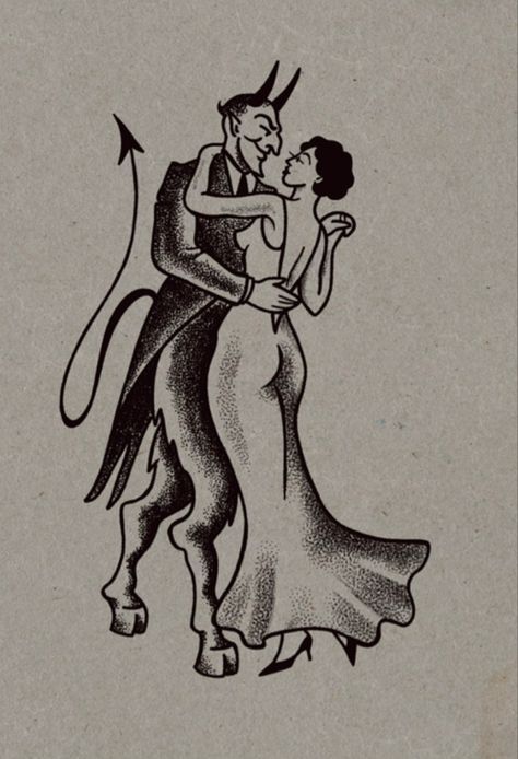 American Traditional Sketch, American Traditional Side Tattoo, Vegas Flash Tattoo, B&w Traditional Tattoos, Dance With The Devil Tattoo, Trad Back Tattoo, 1930s Tattoo, Dancing With The Devil Tattoo, The Craft Tattoo