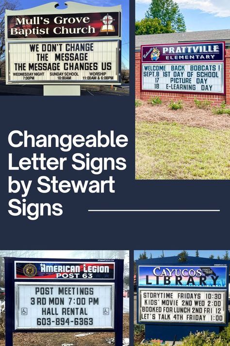 Reach your target audience and update your message with ease! Our changeable letter signs offer high quality, affordable communication with everyone that passes by. A full set of premium letters are included. #outdoorsigns #signage #signprojects #marquee School Marquee Messages, Church Signs, Marquee Sign, Quick Quotes, Kid Movies, Picture Day, Letter Sign, Outdoor Signs, School Life