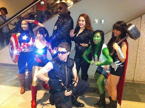 Gather your friends—the more the merrier! Disney Group Costumes, Avengers Group, Marvel Halloween Costumes, Group Costume Ideas, Best Group Halloween Costumes, Halloween Costumes For Work, Avengers Costumes, Cute Group Halloween Costumes, Avengers Girl