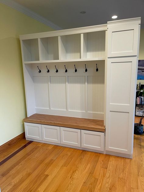 Farmhouse Halltree Mudroom Locker Dropzone Cabinet Hall Tree With Side Cupboard - Etsy White Lockers Mudroom, Bookbag Cubbies At Home, Hall Tree Ideas, Entry Way Lockers, Side Cupboard, Mudroom Locker, Laundry Room Decor Diy, Mudroom Cubbies, Cubbies Mudroom