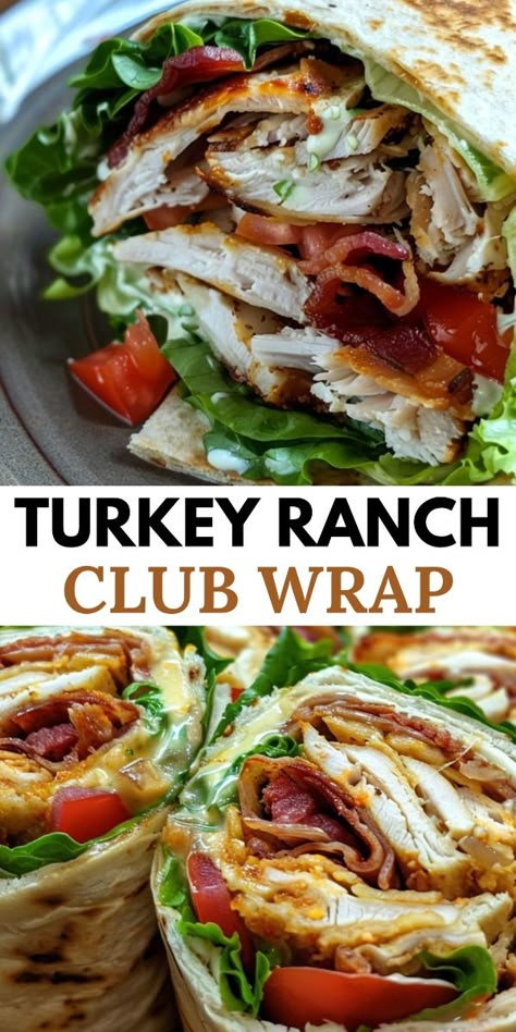 This Turkey Ranch Clup Wrap is packed with savory turkey, crisp veggies, and creamy ranch dressing.

They are perfect for a quick lunch, a picnic, or an on-the-go meal. Enjoy! Turkey Wrap Recipes, Turkey Wrap, Wraps Recipes Easy, Club Wrap, Work Lunch Ideas, Turkey Wraps, Wraps Recipes, Wrap Recipe, Lunch Prep