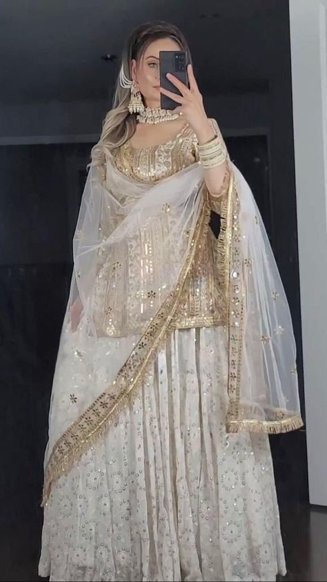 Long Blouse Lehenga, White Sharara, Needle Work Embroidery, Lehenga Top, Sharara Designs, Georgette Material, Blouse Lehenga, Desi Dress, Lehenga Dupatta