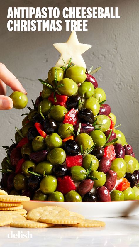 Your appetizer table will be jaw-dropping. Christmas Tree Cheese Ball, Crostini Station, Christmas Tree Cheese, Cheese Tree, Christmas Tree Food, Holiday Appetizers, Christmas Appetizers, Cheese Ball, Appetizers For Party