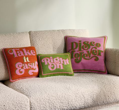 Say it with a pillow Retro Palette, Pottery Lighting, Fall Furniture, Headboard Bench, Bar Dining Table, Needlepoint Pillow, Needlepoint Pillows, Pillow Box, Jonathan Adler