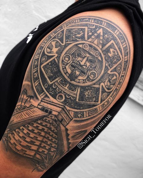 Mexican Tattoo Ideas For Men, Aztec Calendar Tattoo, Calendar Tattoo, Maya Tattoo, Aztec Tattoos Sleeve, Aztec Warrior Tattoo, Aztec Drawing, Mayan Tattoos, Aztec Symbols