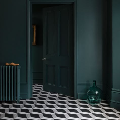 Hallway colour schemes – 16 ways to make a grand entrance | Ideal Home Dark Green Hallway, Hall Colour Ideas, Hallway Colour Ideas, Dark Hallway Ideas, Hallway Colour Schemes, Hallway Paint Colors, Black Hallway, Green Hallway Ideas, Hall Colour