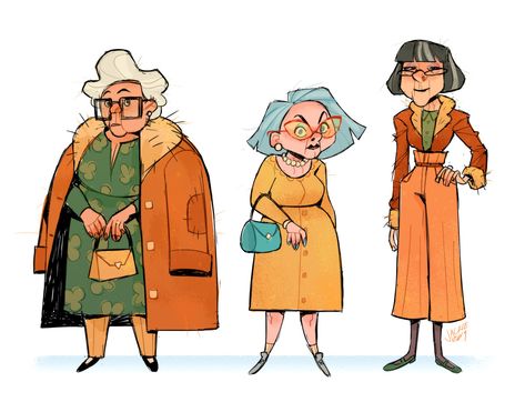 Jackie Droujko Character Design, Old Lady Drawing Reference, Character Design Old Lady, Grandma Drawing Character Design, Old People Reference, How To Draw Old People, Grandma Character Design, Drawing Old People, Old Lady Character Design