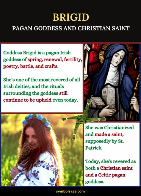 Brigid is one of the most revered of all Irish deities, and the rituals surrounding the goddess still continue to be upheld even today. Here's a look at Brigid and her role in Irish mythology. Saint Symbol, Brighid Goddess, Mythology Symbols, Dark Goddesses, St Brigid Of Ireland, Witchy Goddess, Goddess Brigid, Occult Knowledge, Goddess Of Spring