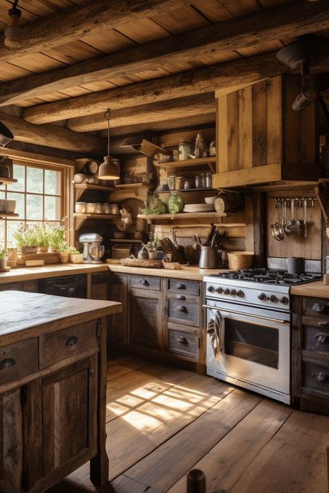 Log Kitchen, Small Cabin Kitchens, Rustic Cabin Kitchen, Log Cabin Kitchens, Log Cabin Kitchen, Log Home Kitchen, Cabin Building, Small Cabin Interiors, Log Home Kitchens