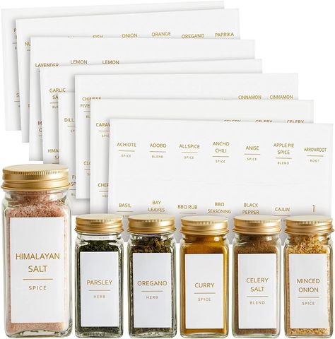 Talented Kitchen 140 Pack of Minimalist Spice Jar Labels, Preprinted, Water Resistant Stickers (Gold Text) Seasoning Labels, Chalkboard Pantry Labels, List Of Spices, Chili Spices, Spice Jar Labels, 10 Number, Spice Drawer, Curry Spices, Glass Spice Jars