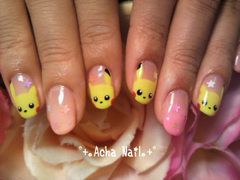 Pikachu Nails Pokemon Nails Acrylic, Pikachu Nail Art, Gamer Nails, Geek Nails, Pikachu Nails, Pokemon Nails, Themed Nails, Nail Art Designs Diy, Nail Style