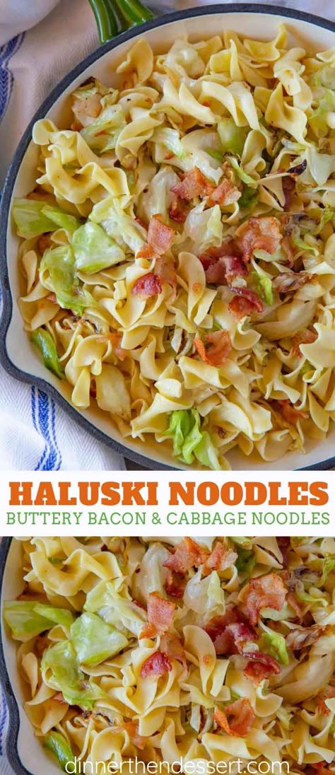 Haluski Noodles are the PERFECT one pot comfort food, made from noodles, cabbage, and bacon sautéed on the stove in butter, then finished in the oven, ready in under 45 minutes! #pasta #polish #withbacon #dinner #casserole #comfortfood #dinnerthendessert Pasta With Cabbage And Bacon, Cabbage Bacon Noodles, Cabbage And Noodles With Bacon, Haluski Recipe, Noodles Dinner, Noodle Dinner, Cabbage And Noodles, Cabbage And Bacon, Cabbage Recipes