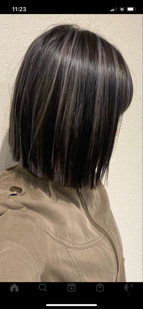 Highlighted Straight Hair, Black Short Hair With Highlights, Short Haircut Trendy, Hair References, Hair Color Streaks, Jet Black Hair, Fall Hair Cuts, Black Hair With Highlights, Dark Hair With Highlights