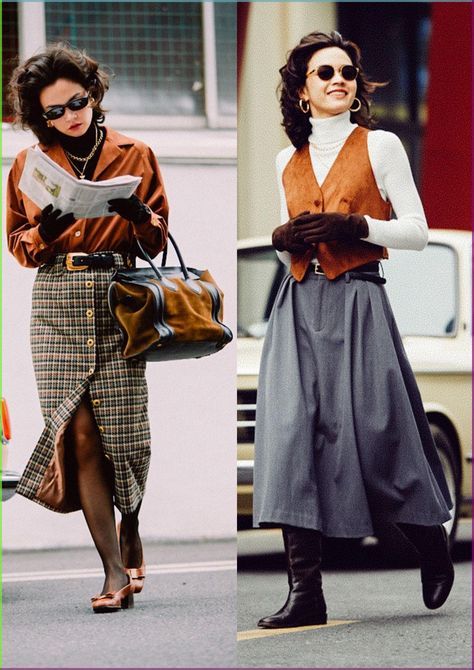 1940s Skirt Outfits, Vintage Dressy Outfits, 1940 Winter Fashion, Vintage Outfits Classy 1950s Retro, 90s Retro Outfits Vintage Inspired, Vintage Woman Outfit, Autumn Retro Outfits, 1950s Skirt Outfit, 1950s Office Fashion