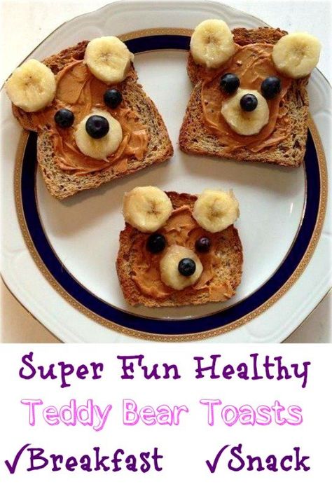 Teddy Bear Toasts Teddy Bear Toast, Bear Toast, Eat More Fruit, Super Healthy Kids, Eat Fresh, Breakfast Party, Breakfast Toast, Fruit Breakfast, Breakfast Snacks