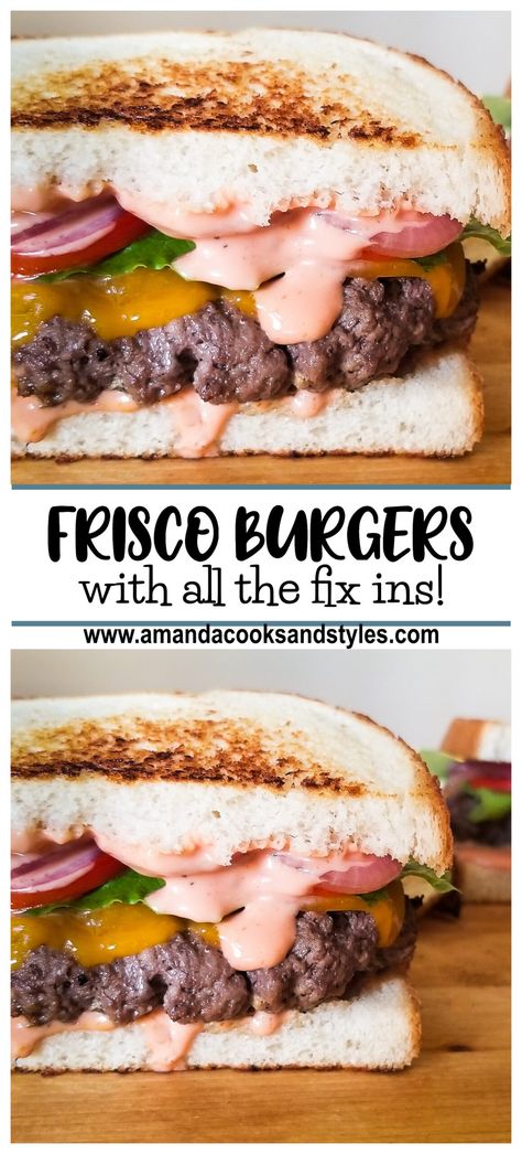 San Francisco Food Recipes, Frisco Burger, Sourdough Burger, Ground Beef Burger Recipe, Frisco Melt, San Francisco Food, Burger Dogs, San Francisco Style, Eat Beef