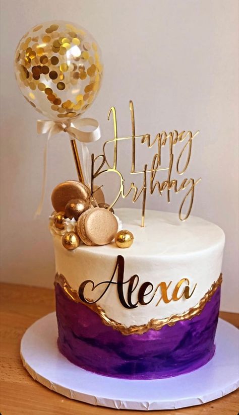 Cake Designs 15 Birthday, Cake Design 18th Birthday, Purple And Gold Cakes, Cake Designs 18th Birthday, Purple And Gold Birthday Cake, Euphoria Birthday Cake, Purple Cake Designs, Purple Gold Cake, Purple Cake Birthday