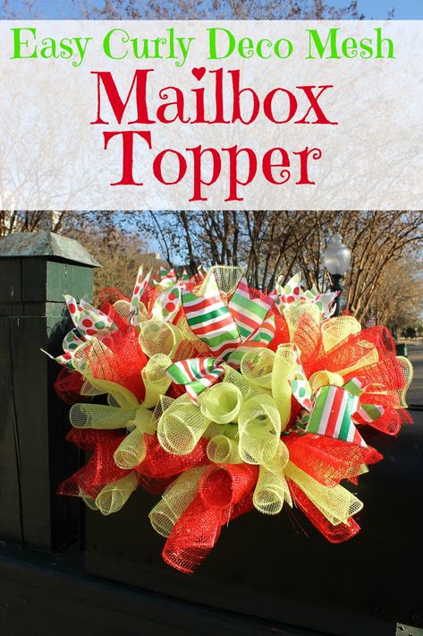 Christmas Mailbox Decorations, Mailbox Swags, Mailbox Topper, Curly Fashion, Deco Mesh Garland, Deco Mesh Crafts, Mailbox Bow, Deco Mesh Wreaths Diy, Mesh Wreath Tutorial