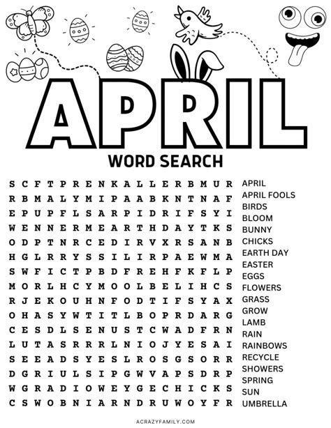 March Word Search Free Printable, April Word Search, Cute Word Search, 2nd Grade Worksheets Free Printables Activities, Spring Word Search Free Printable, Word Search For Kids Free Printable, Adult Word Search Printables, March Word Search, Spring Activity Sheets