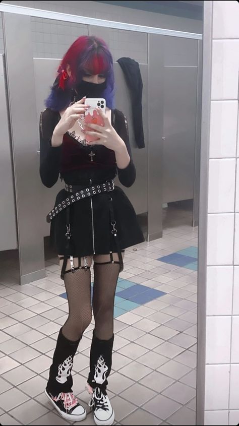 Leg Garter Outfit, Egirl Looks, Garter Outfit, Dark Grunge Clothes, Mesh Top Outfit, Pastel Goth Style, Vampire Style, E Girl Style, Punk Outfit