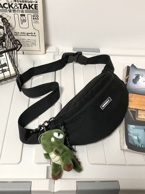 Black    Nylon  Waist Bag Embellished   Women Bags Fanny Pack Aesthetic, Waist Bag Women, Black Fanny Pack, Fanny Bag, Waist Bags, Aesthetic Shirts, Bum Bag, Black Nylons, Waist Bag