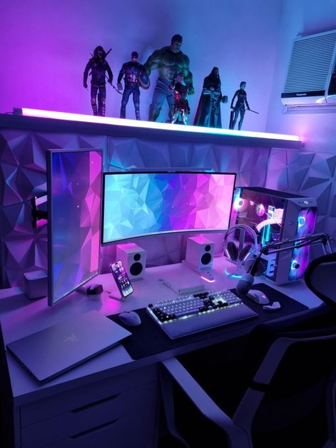 Rgb Desk Setup, Komputery Gamingowe, Gaming Computer Room, Set Up Gamer, Games Room Inspiration, Small Game Rooms, Best Gaming Setup, Computer Gaming Room, Pc Gaming Setup