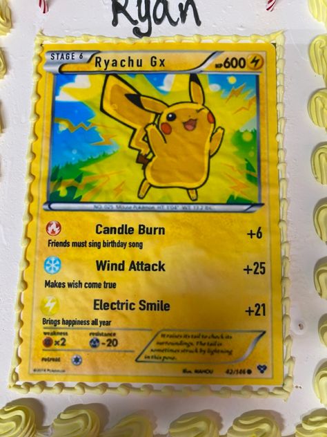 Pokémon Card Cake, Pokemon Card Cake, Pikachu Cake Ideas, Photo Print Cake, Things To Organize, Pikachu Cake, 9 Birthday, Flat Cakes, Cake Drawing