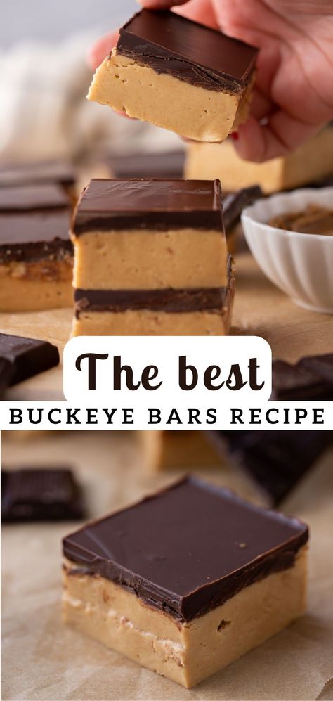 This buckeye bars recipe helps you make a perfect treat that includes everyone’s favorite flavor combination. I don’t know if I’ve ever met a single person in my life who doesn’t absolutely love peanut butter and chocolate together. Buckeye Bars With Graham Crackers, Chocolate And Peanut Butter Bars, Holiday Peanut Butter Bars, Oh Henry Bars Recipe, Buckeye Fudge Recipe, Recipes Using Peanut Butter, Buckeye Pie, Buckeye Fudge, Peanut Butter Fudge Bars