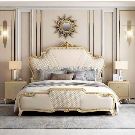 Gold Bed Frame, High Quality Bedroom Furniture, Vintage Bed Frame, Gold Bed, Style Bed, Leather Headboard, Bed Design Modern, Bedroom Bedding, Buy Bed