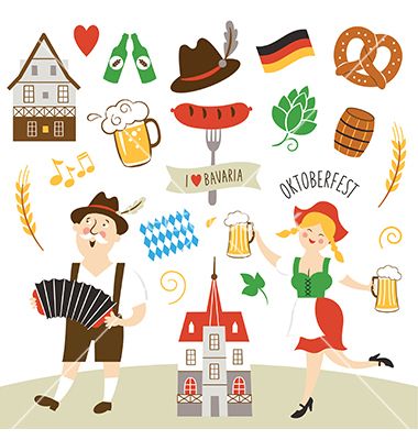 Set of Germany and bavaria symbols vector- by Lenlis on VectorStock® Germany Drawing Ideas, German Doodle, Study In Germany Poster, Germany Drawing, Germany Clipart, German Crafts, Munich Illustration, Welsh Symbols, German Symbols