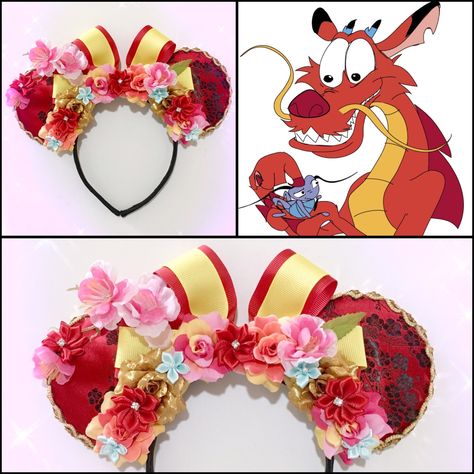 #LUVIT  Custom Mushu Mouse Ears - LUV the Cherry Blossoms on this piece!  Contact us for Custom Orders at KittyKatrina.com  #mushu #mulan #mouseears #disneyears #minniemouseears #mickeymouseears #disneyprincess #disneygirl #disneyaddict #disneyobsessed #disneyfashion #disneylover #disneystyle #disneybound #disneycostume m #disney #disneyland #disneyworld #disneyfan #disneylife #disneycruise #disneycruiseline #disneylandtokyo #disneylandhongkong Mulan Disney Ears Diy, Mulan Ears, Pocahontas Disney Ears, Dog Monster, Mother Gothel Mickey Ears, Mini Mouse Ears, Minnie Mouse Ears Diy, Mulan Minnie Ears, Ears Inspiration