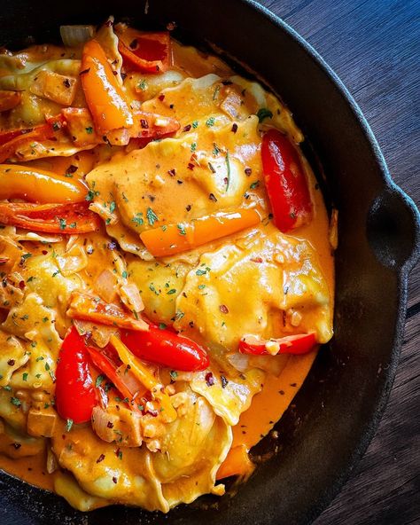 Creamy, Dreamy Sausage Ravioli with Sweet Peppers — Sippin' Foodie Sausage Ravioli, Fleeting Moment, Stuffed Mini Peppers, Meatless Main Dishes, Sweet Peppers, Sausage And Peppers, A Chef, Stuffed Sweet Peppers, If Only