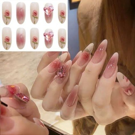 Xiao Hong Shu Nail, Xiao Hong Shu Nails, Chinese Flower, Blush Nails, Art Of Beauty, Rose Nails, Flower Nails, Nail Inspo, Nail Art