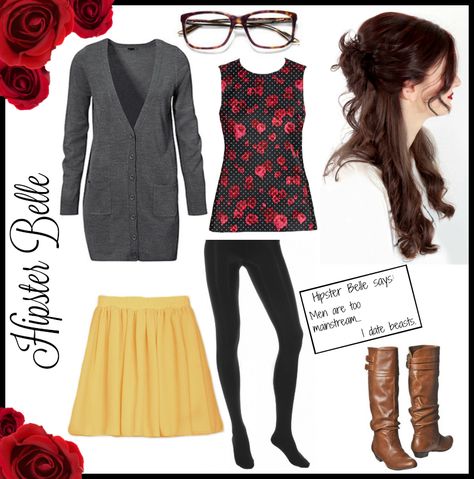 Hipster Belle costume Hipster Belle, Belle Costume Diy, Hipster Disney Princess, Hipster Princess, Hipster Costume, Hipster Disney, Comic Con Outfits, Belle Costume, Everyday Cosplay