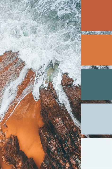 Color palette from an image. Orange & Teal. Orange Teal Color Palette, Image Orange, Teal Color Palette, Orange Color Palette, Orange Sofa, Teal And Orange, Villa Style, Orange Color Palettes, Branding Resources